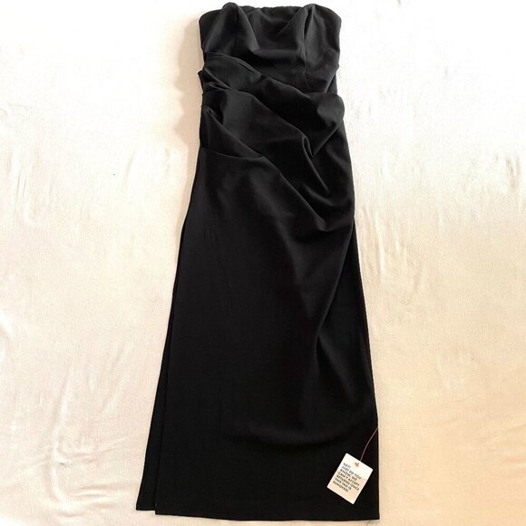NWT ASOS black bandeau maxi dress Womens 10 ruched skirt side slit formal party - Picture 2 of 12